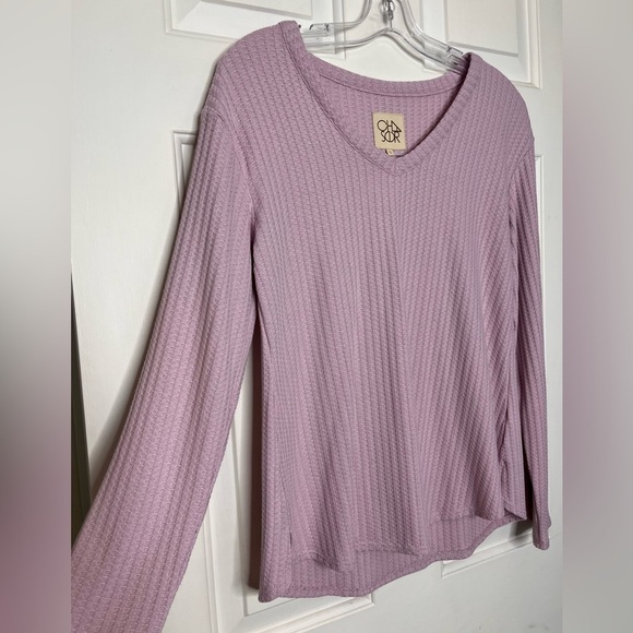 Chaser V-neck Waffle Weave Pullover Top S Pale Purple - Picture 6 of 11
